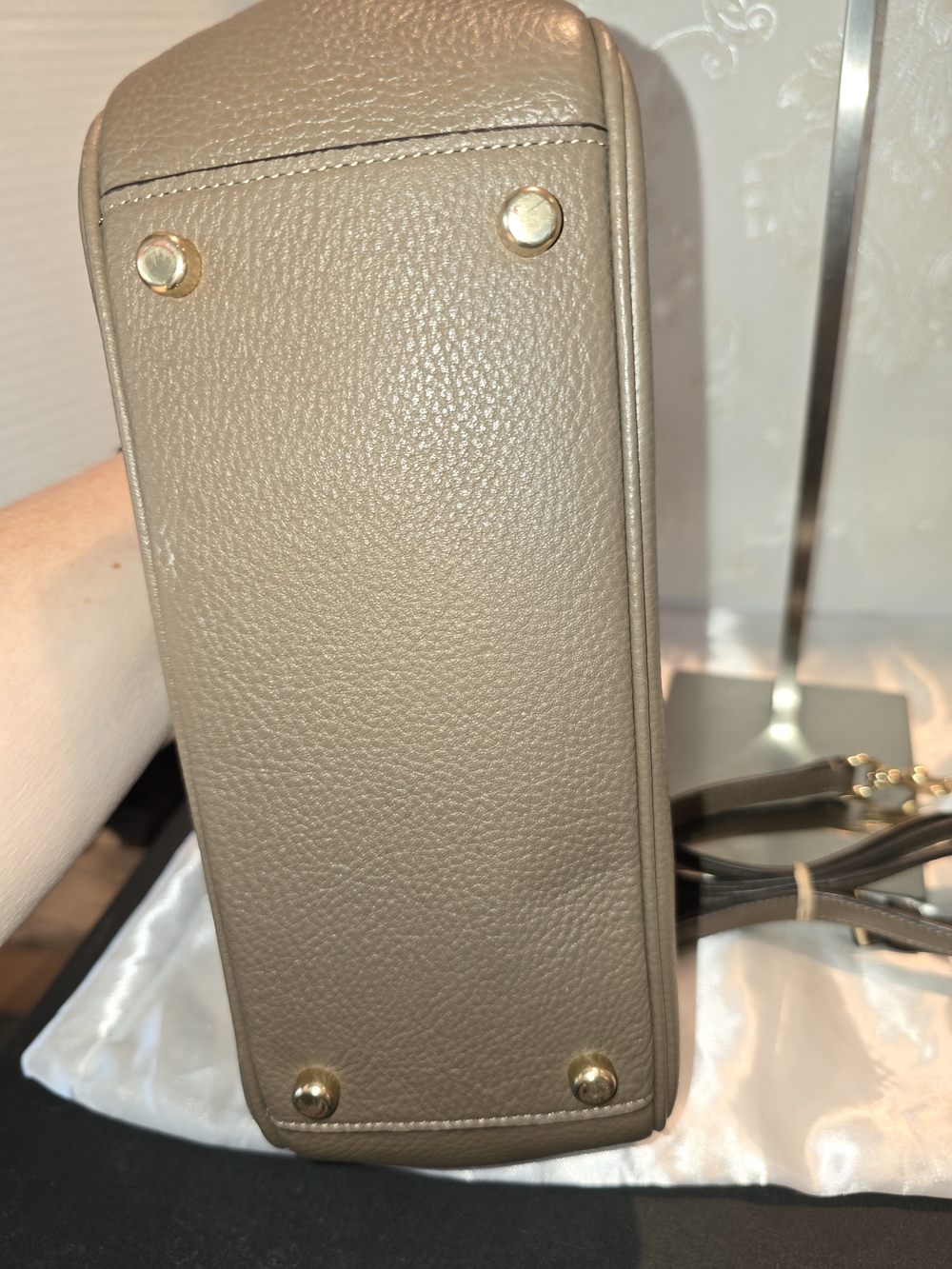 Coach Taupe Pebbled Leather Satchel with Leopard Scarf Accent - Picture 5 of 11